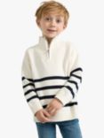 Lindex Kids' Organic Cotton Knitted Half Zip Jumper, Light Dusty White