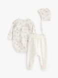 Lindex Baby Organic Cotton Newborn 3 PIece Outfit Set, Light Dusty White