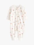 Lindex Baby Organic Cotton Bear Print Sleepsuit, Dusty White/Multi