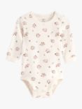 Lindex Baby Organic Cotton Floral Bodysuit, Light Dusty White