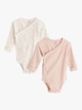 Lindex Baby Organic Cotton Wrap Bodysuits, Pack of 2, Light Pink/Multi