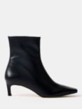 Mint Velvet Leather Heeled Pointed Ankle Boots, Black