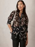 Mint Velvet Abstract Print Shirt, Black/Cream