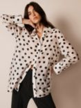 Mint Velvet Polka Dot Longline Shirt, Cream/Black