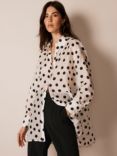 Mint Velvet Polka Dot Longline Shirt, Cream/Black