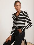 Mint Velvet Striped Tie Neck Top, Black/White