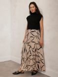 Mint Velvet Graphic Pleated Maxi Skirt, Beige/Black