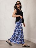 Mint Velvet Abstract Print Slip Skirt, Blue/Multi