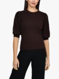 Sisters Point Halia Ribbed Puff Sleeve Top, Chocolate