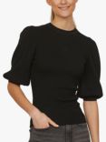 Sisters Point Halia Ribbed Puff Sleeve Top, Black