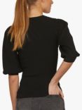 Sisters Point Halia Ribbed Puff Sleeve Top, Black