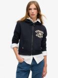 Superdry Athletic Essentials Relaxed Crop Zip Hoodie, Eclipse Navy