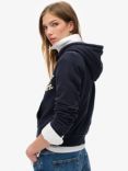 Superdry Athletic Essentials Relaxed Crop Zip Hoodie, Eclipse Navy