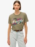 Superdry Tattoo Script Relaxed T-Shirt, Dusty Olive Green