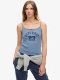 Superdry Athletic Essentials Graphic Pointelle Cami Top, Wedgewood Blue