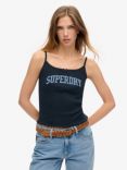 Superdry Athletic Essentials Graphic Pointelle Cami Top, Eclipse Navy