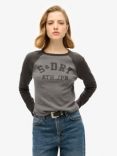 Superdry Athletic Essentials Rib Slim Long Sleeve Top, Grey Marl/Black