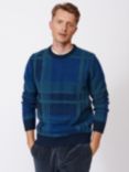 Aubin Mumby Check Merino Cashmere Blend Crew Jumper, Navy