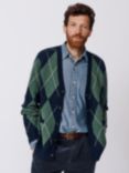 Aubin Claythorpe Merino Cashmere Blend Check Cardigan, Navy/Forest Green