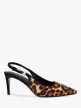 Dune Pony Leopard Pointed Slingback Courts, Brown/Multi