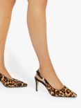 Dune Pony Leopard Pointed Slingback Courts, Brown/Multi