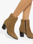 Dune Paxten Suede Pointed Heeled Ankle Boots, Sand