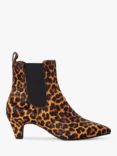 Dune Obvious Pony Leopard Pointed Ankle Boots, Brown/Multi