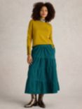 White Stuff Jenna Organic Cotton Corduroy Tiered Skirt, Dark Green