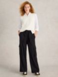 White Stuff Fern Wide Leg Wool Blend Cargo Trousers, Black