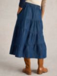 White Stuff Jenna Organic Cotton Denim Tiered Skirt, Dark Navy