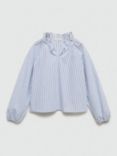 Mango Kids' Rita Cotton Blend Striped Blouse, Medium Blue