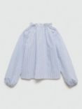 Mango Kids' Rita Cotton Blend Striped Blouse, Medium Blue