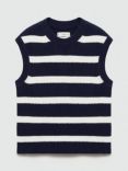 Mango Kids' Cotton Stripe Gilet, Navy