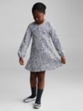 Mango Kids' Dora Floral Long Sleeve Dress, Medium Blue