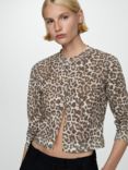 Mango Carry Animal Print Cardigan, Medium Brown