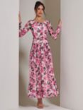 Jolie Moi Long Sleeve Maxi Dress, Pink/Multi