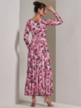 Jolie Moi Long Sleeve Maxi Dress, Pink/Multi