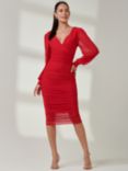 Jolie Moi Plunge Long Sleeve Midi Dress, Red