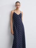 Mango Graciela Stripe Linen Blend Dress, Navy