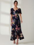 Jolie Moi Dip Mesh Maxi Dress, Navy/Multi