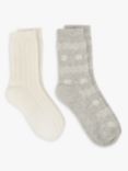 totes Cashmere Blend Ankle Socks, Pack of 2, Grey/Cream