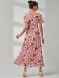 Jolie Moi Gracelyn Wrap Front Mesh Maxi Dress, Coral Pink/Multi