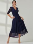 Jolie Moi Aneissa Ruched Sleeve Mesh Maxi Dress, Navy