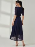 Jolie Moi Aneissa Ruched Sleeve Mesh Maxi Dress, Navy