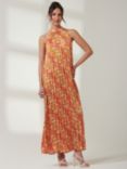 Jolie Moi Halter Pleated Maxi Dress, Orange/Multi