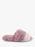 totes Faux Fur Contrast Stripe Slider Slippers, Pink