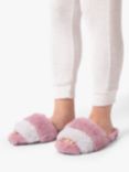 totes Faux Fur Contrast Stripe Slider Slippers, Pink