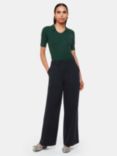 Whistles Lucie Ribbed Collar Top, Dark Green