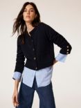 Mint Velvet Cotton Blend Cropped Cardigan, Navy