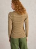 White Stuff Halley Stripe Organic Cotton Blend Henley Top, Light Brown/Ivory